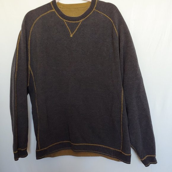 Tommy Bahama mens crewneck reversible tobacco gold and grey sweater - Picture 14 of 14